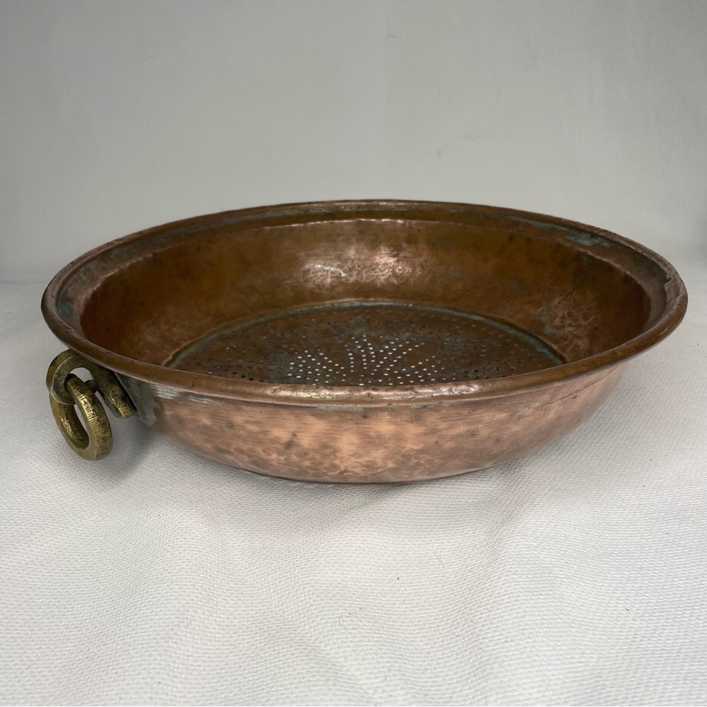 Copper Strainer Sifter Brass Handle Colander Country Kitchen Farmhouse Vintage - Picture 4 of 11